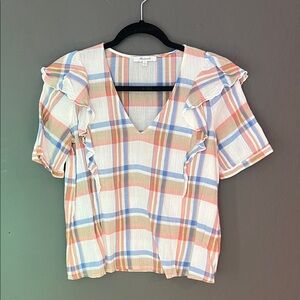 Madewell Colorful Plaid Ruffle Blouse